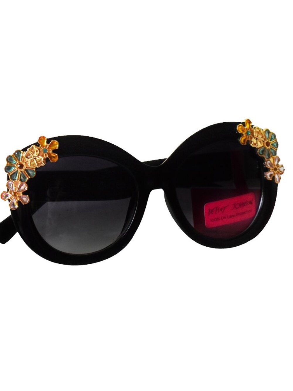 Betsey Johnson Women's Glam Oversized Sunglasses Black Jeweled Frame - Picture 3 of 5
